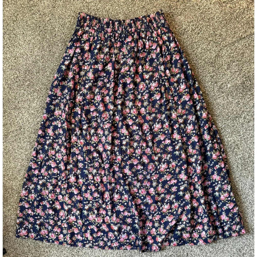 Hunters Run Floral Maxi Skirt Women S Navy Vintage Ditsy Floral Cottagecore Boho - Picture 2 of 7